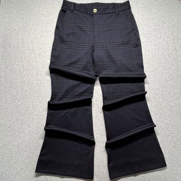 CAbi Pants - CAbi Women's Size 14 Navy Plaid Wide Leg Flare Trousers Dress Pants Stretch